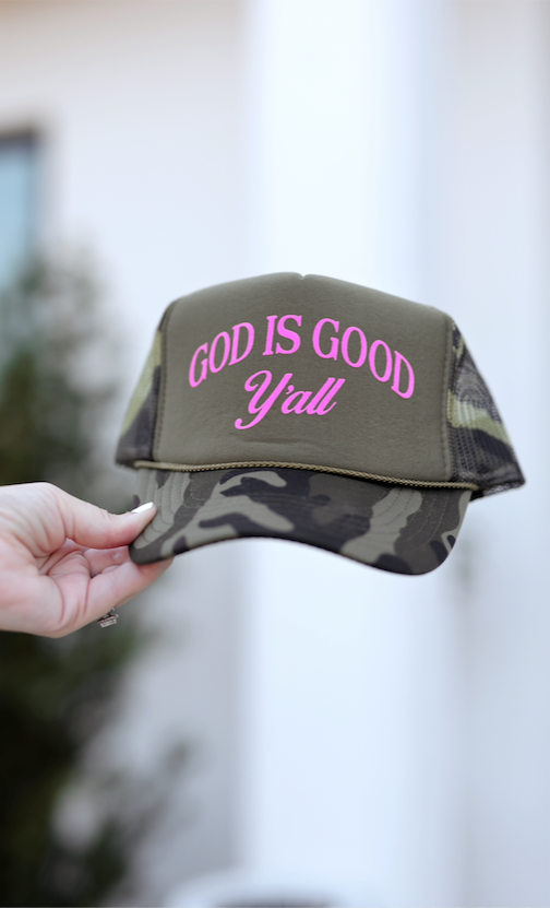 Trucker Hat - God Is Good Y'all (Camo/Pink)
