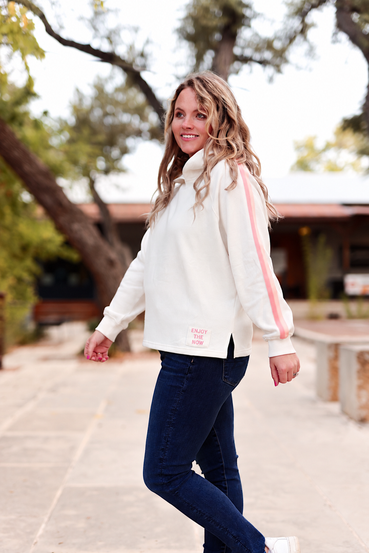 For The Win Striped Hoodie - Enjoy The Now (Cream/Pink)
