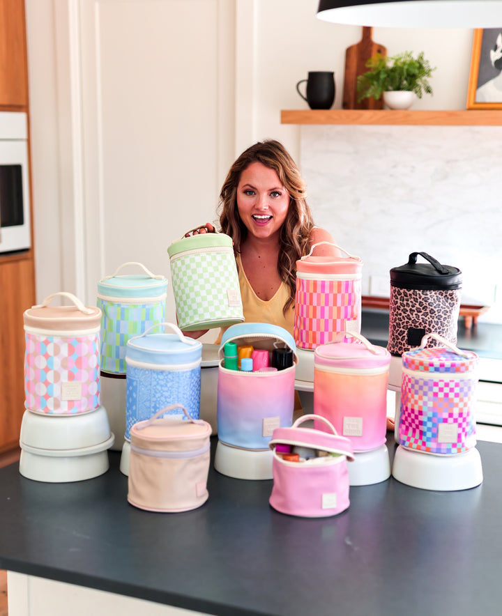 Barrel Toiletry Bag *MINI* - Live In The Moment (Tan/Lavender)