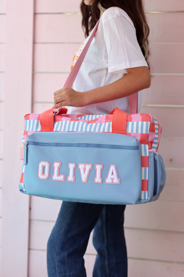 Custom Duffle Bag - Blaze Color Block (Blue/Pink/Orange Checkered)