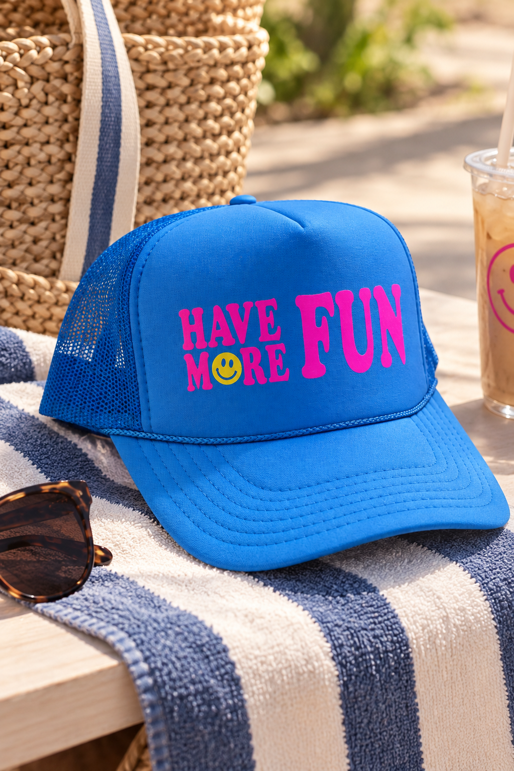 Have More Fun Trucker Hat (Cobalt + Pink)