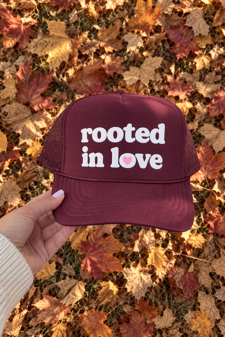 Rooted In Love Trucker Hat (Maroon)