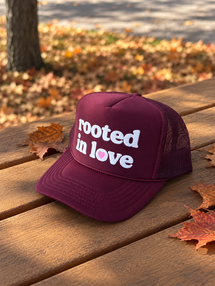 Rooted In Love Trucker Hat (Maroon)