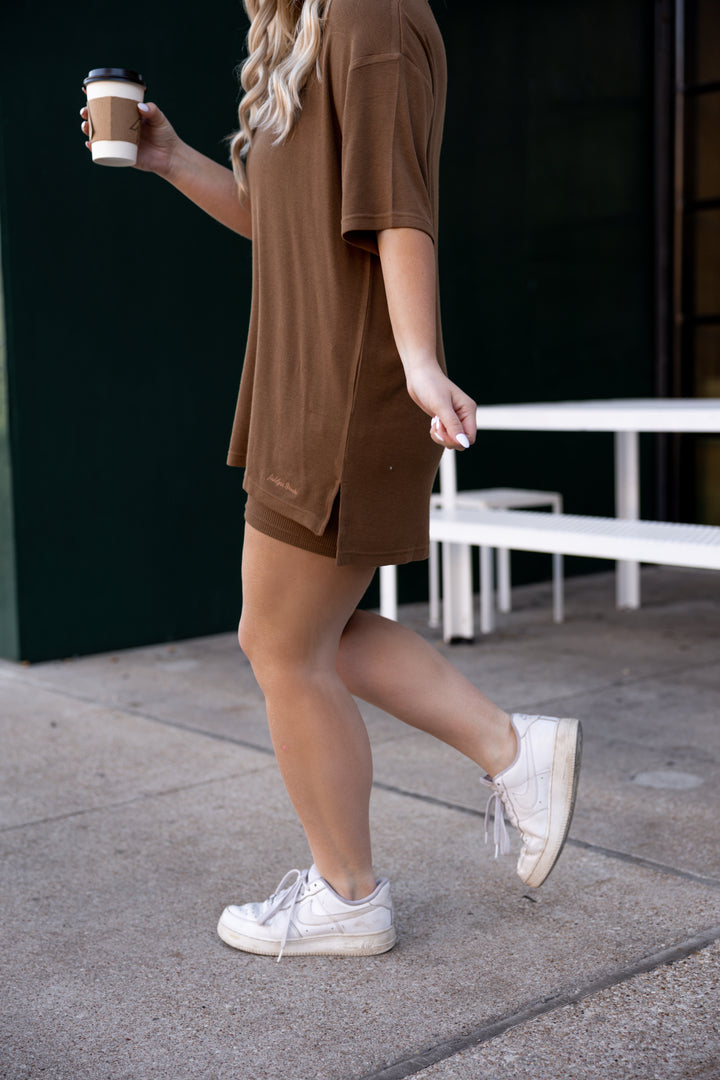 24/7 Oversize Rib Set (Espresso) - Top + Biker Shorts