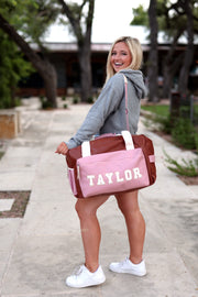 Custom Duffle Bag - AUSTIN Color Block (Rust/Pink/Cream)