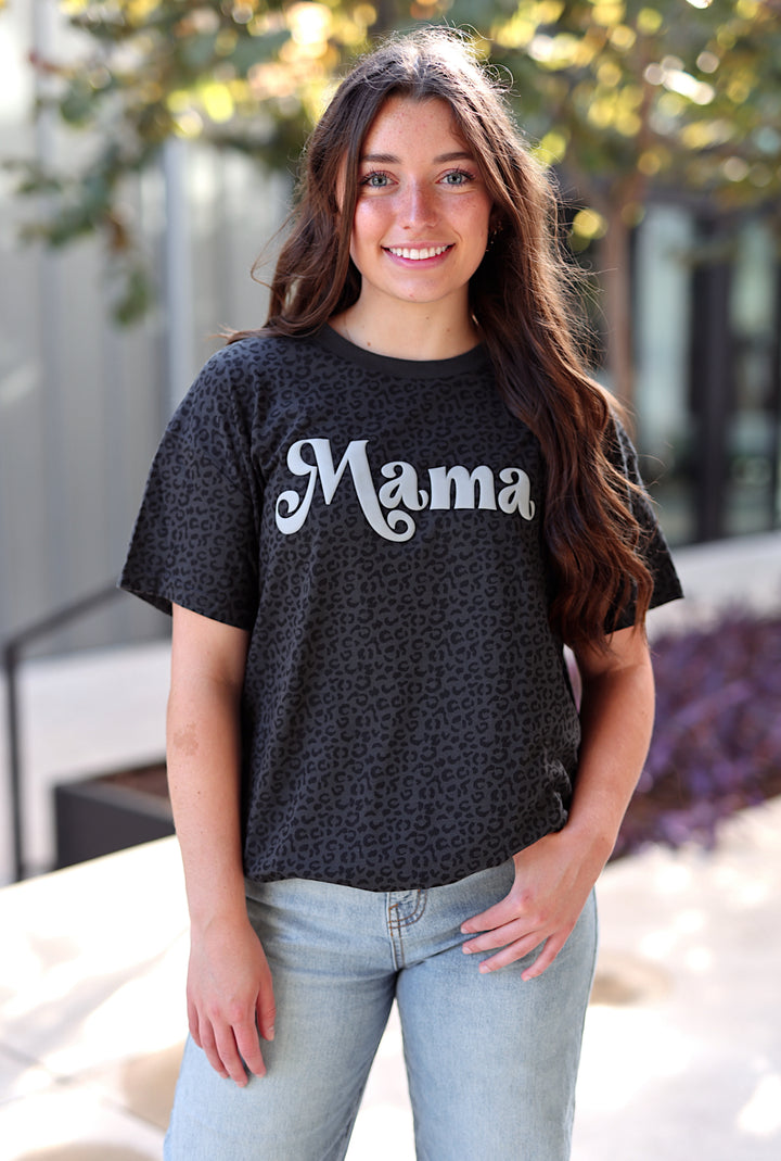 Mama - (Midnight Cheetah) Short Sleeve/Crew