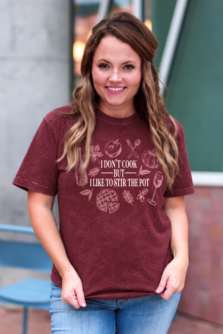 Stir The Pot (Maroon Mineral Wash) - Short Sleeve/Crew