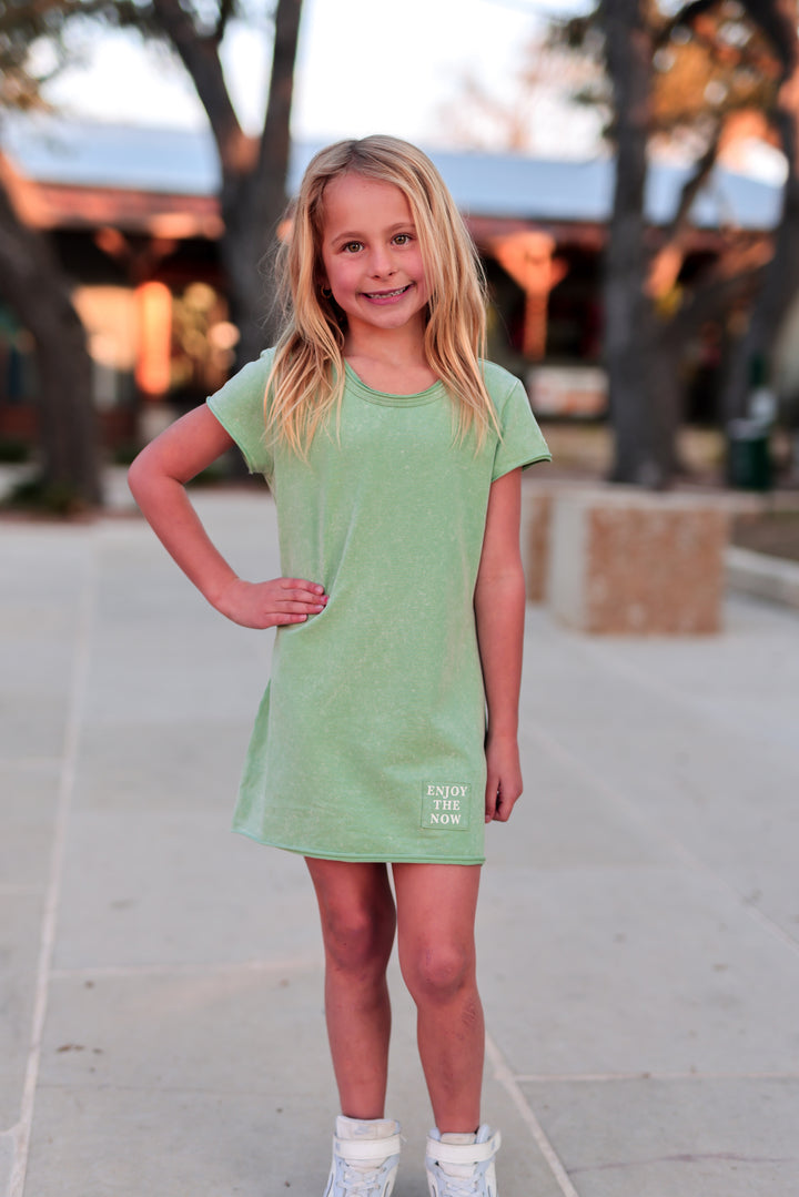 Mineral Wash T-Shirt Dress YOUTH  - Matcha