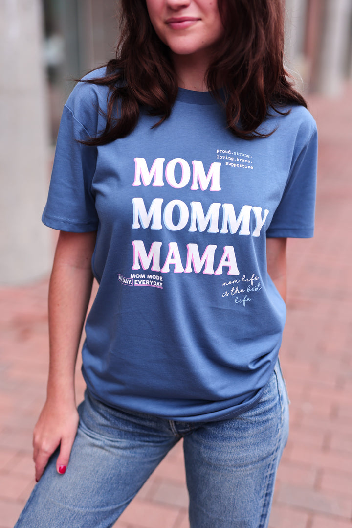 Mom, Mommy, Mama (Indigo) - Short Sleeve/Crew