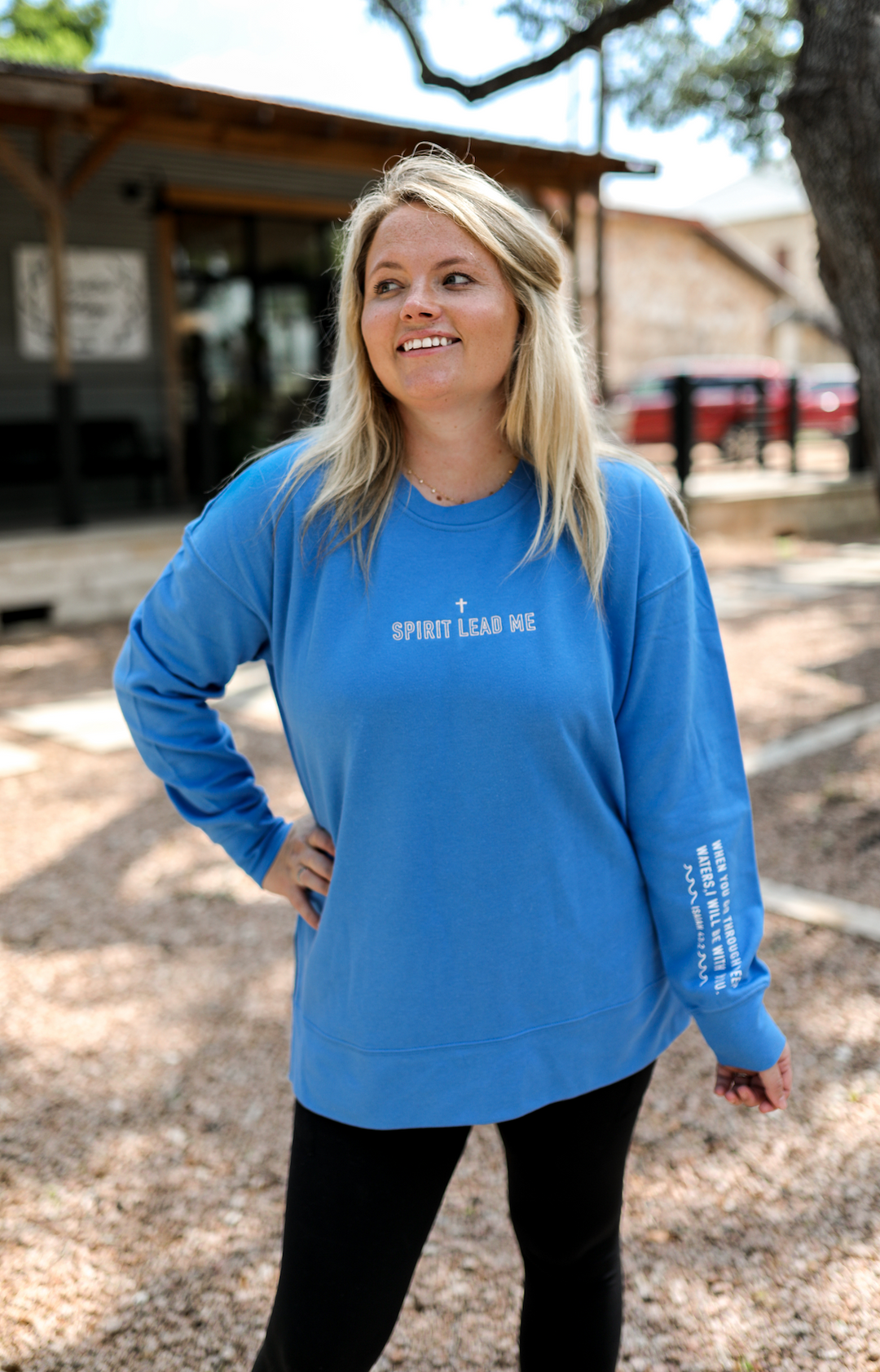 Spirit Lead Me (Flo Blue) - Embroidered Sweatshirt/Crew