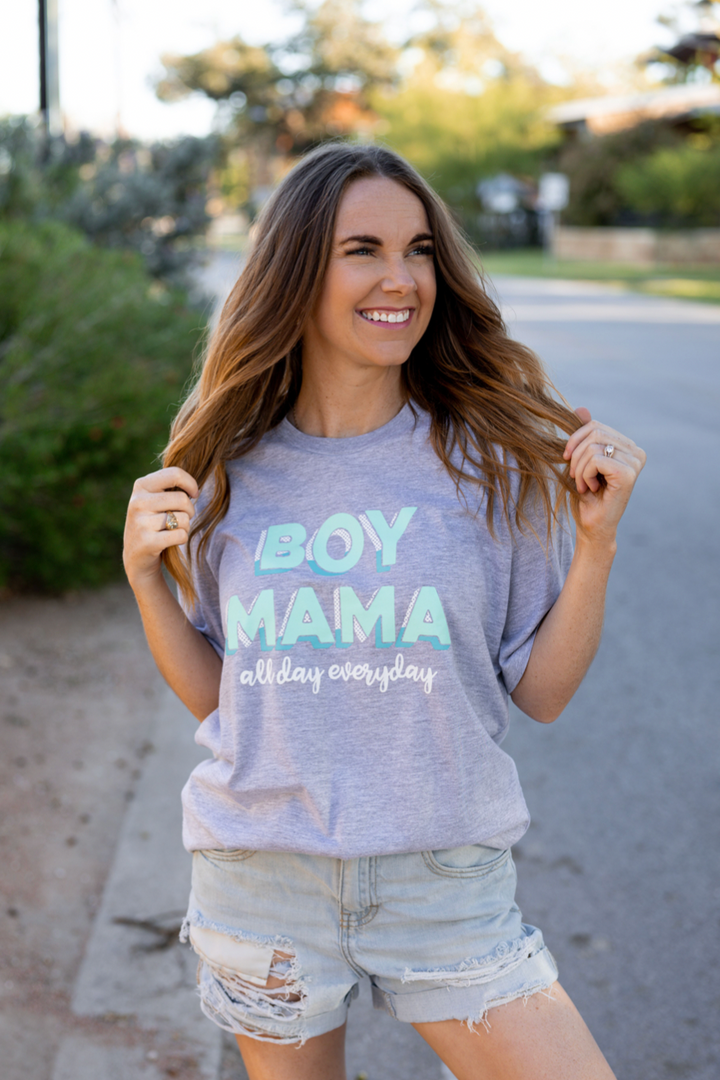 Boy Mama (Grey Heather) - Short Sleeve / Crew