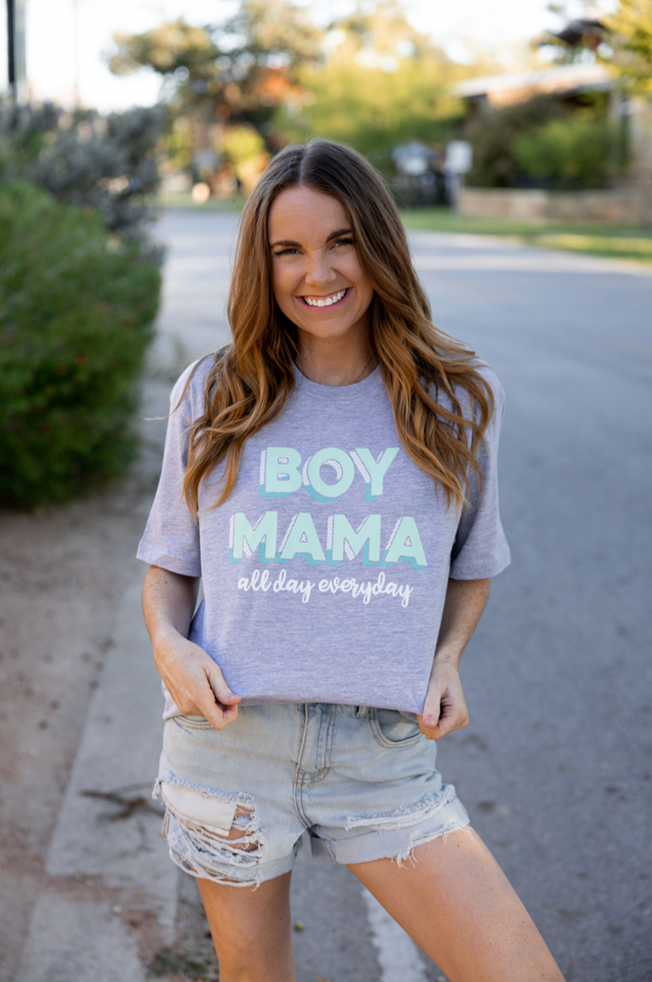 Boy Mama (Grey Heather) - Short Sleeve / Crew