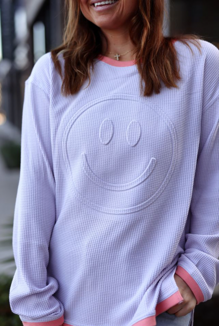 Happy Days Ahead (Lilac/Coral) - Embossed Waffle Sweatshirt/Crew