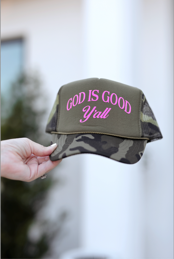 Trucker Hat - God Is Good Y'all (Camo/Pink)
