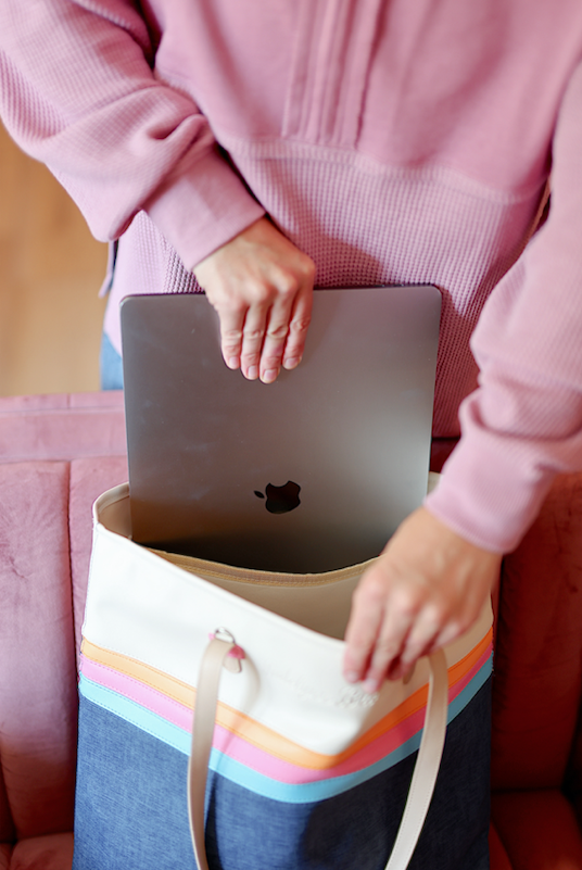 Custom Laptop Tote - Denim Print (Blue/Pink/Cream)