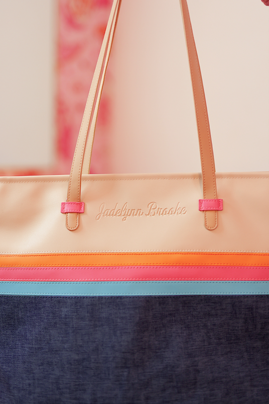 Custom Laptop Tote - Denim Print (Blue/Pink/Cream)