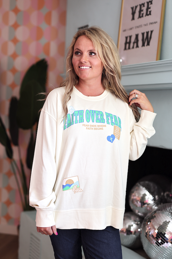 Faith Over Fear (Cream) - Mineral Wash Pullover