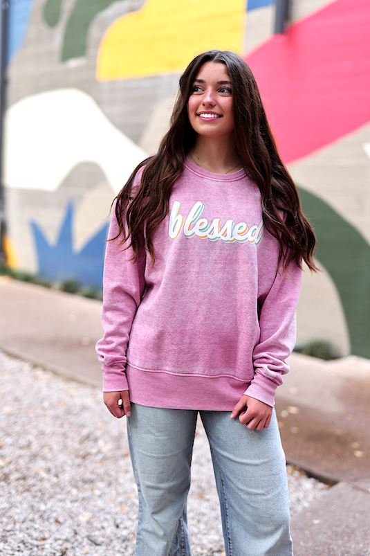 Blessed Burnout Sweatshirt -  (Dusty Rose)