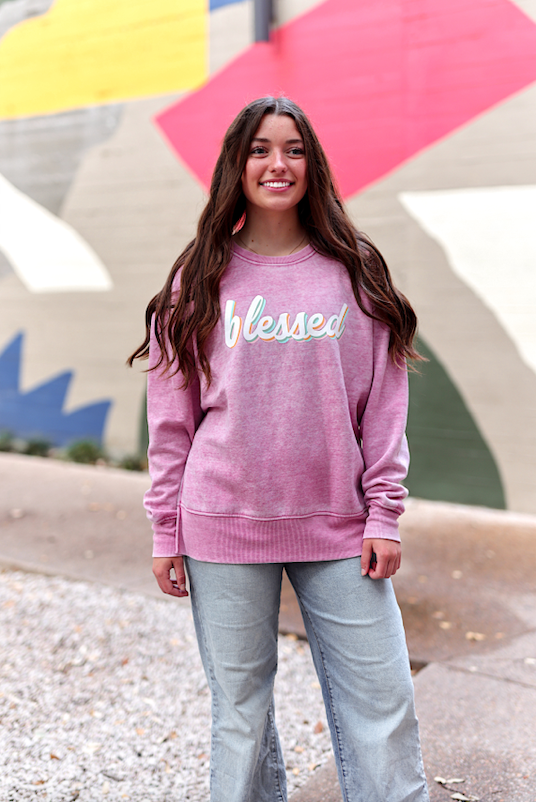 Blessed Burnout Sweatshirt -  (Dusty Rose)