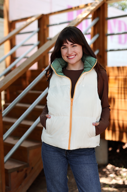 Reversible Puffer Vest - (Olive/Cream)