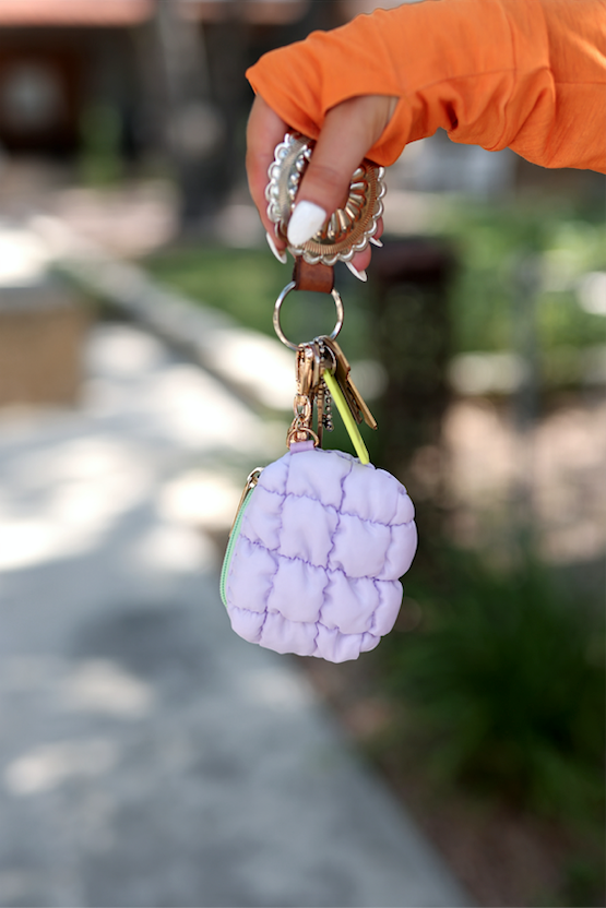 Earbud Puffer Case Keychain - Lilac/Lime
