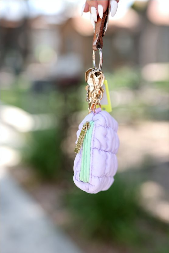 Earbud Puffer Case Keychain - Lilac/Lime