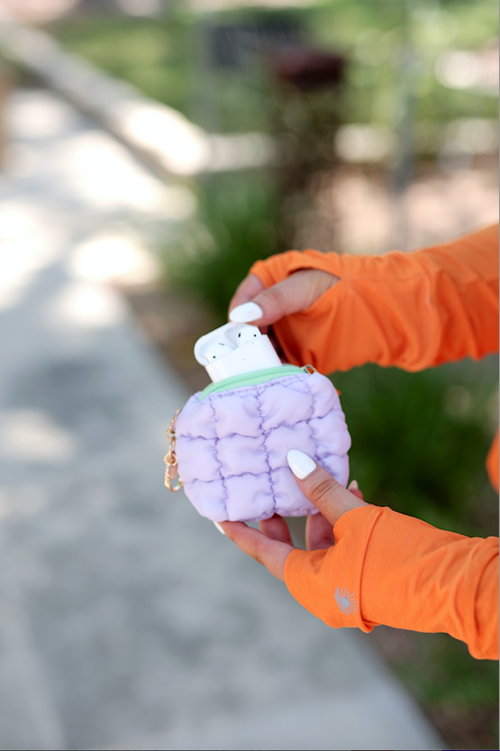Earbud Puffer Case Keychain - Lilac/Lime