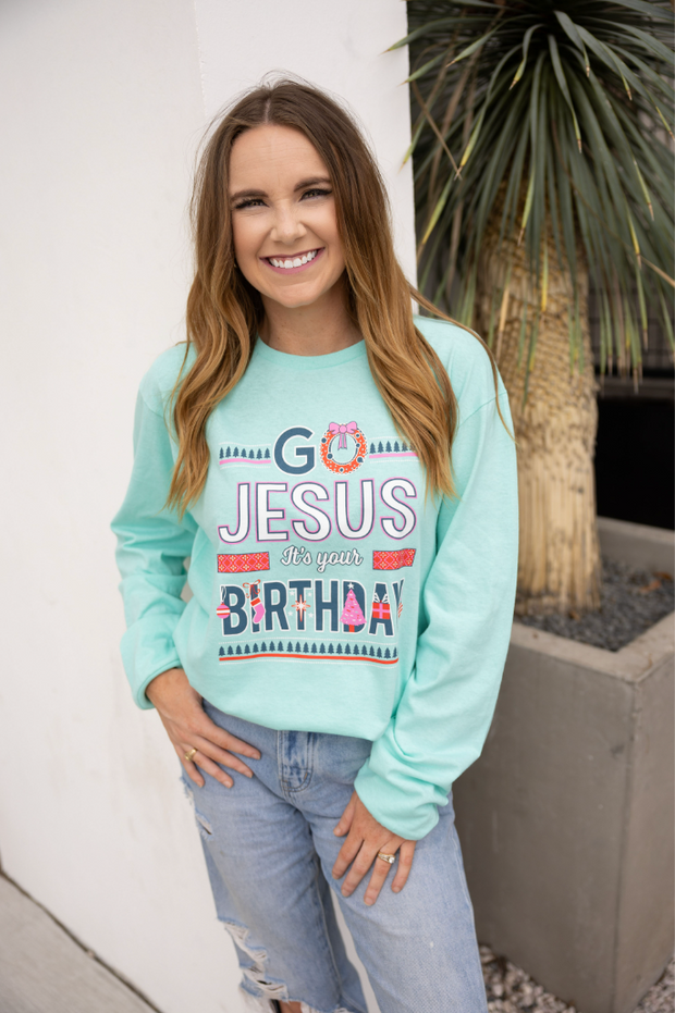 K&C - Go Jesus It's Your Birthday (Chalky Mint) - Long Sleeve/Crew