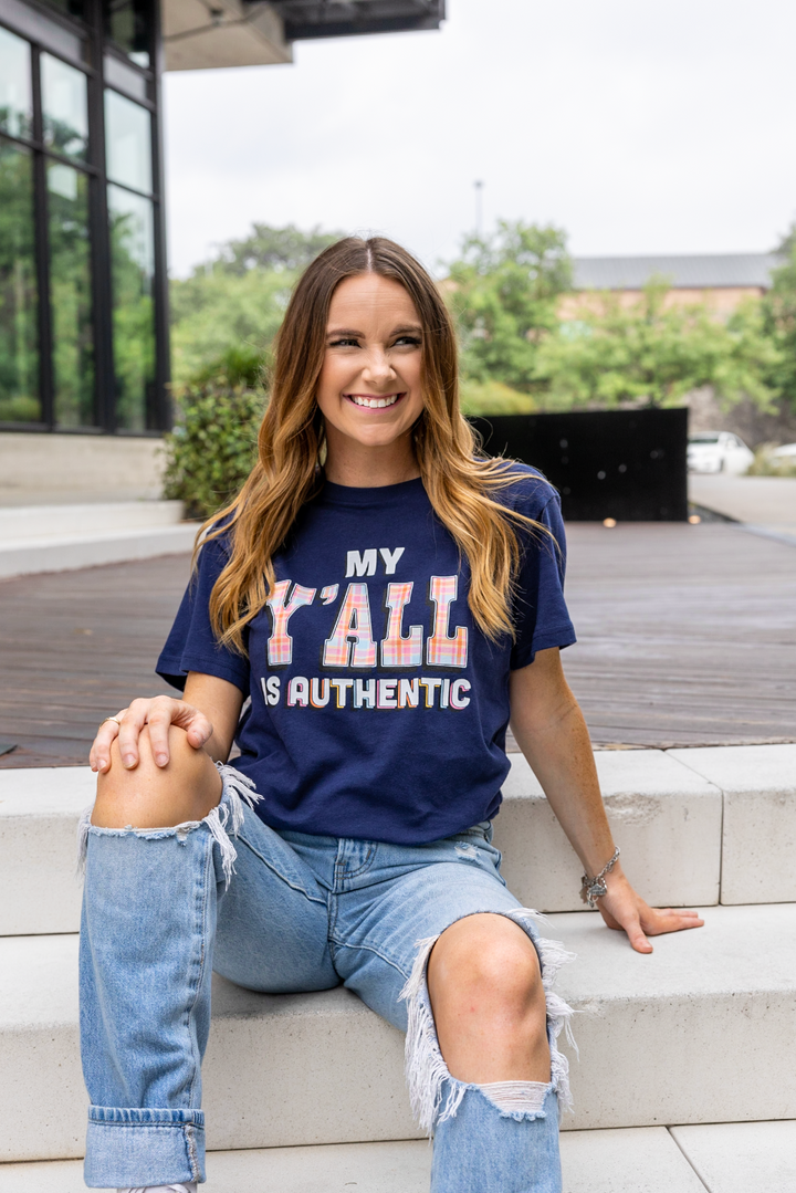 K&C - My Y'all Is Authentic (Athletic Navy) - Short Sleeve / Crew