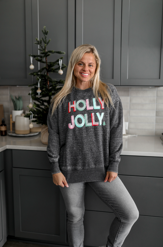 Holly Jolly (Charcoal) - Burnout Sweatshirt / Crew