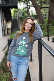 Jolly Merry Happy Joyful (Charcoal Buttery Acid Wash) - Long Sleeve/Crew