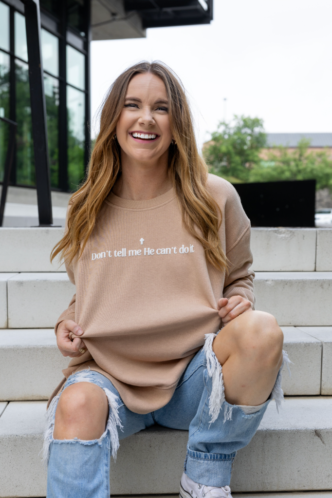 Don't Tell Me (Taupe Puff Print) - Sweatshirt / Crew