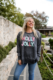 Holly Jolly (Charcoal) - Burnout Sweatshirt / Crew