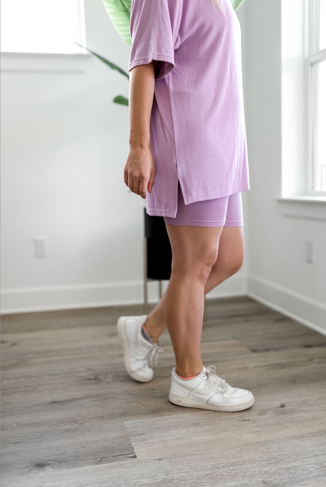 24/7 Oversize Rib Set (Lilac) - Top + Biker Shorts