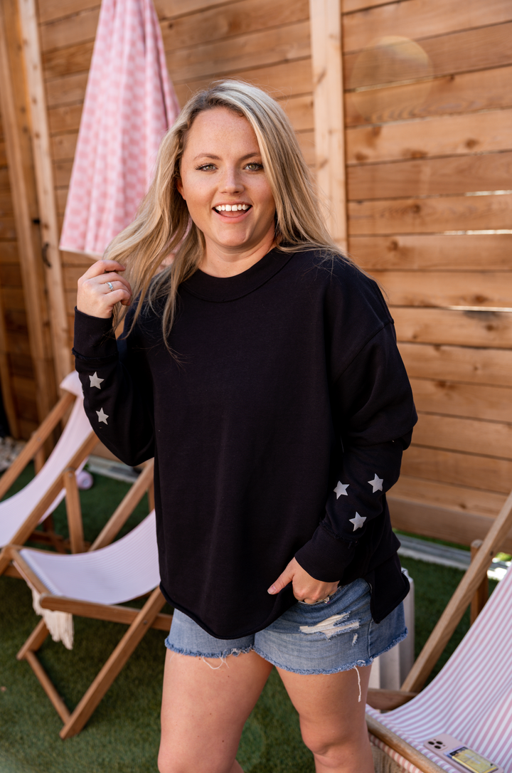 Oversized Crew Neck Pullover - Stars - Long Sleeve - (MIDNIGHT)