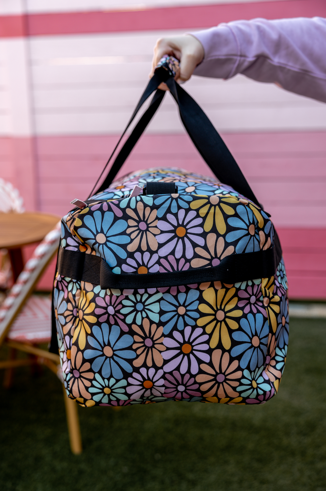 Canvas Duffle Bag - Modern Floral (Black Daisy)