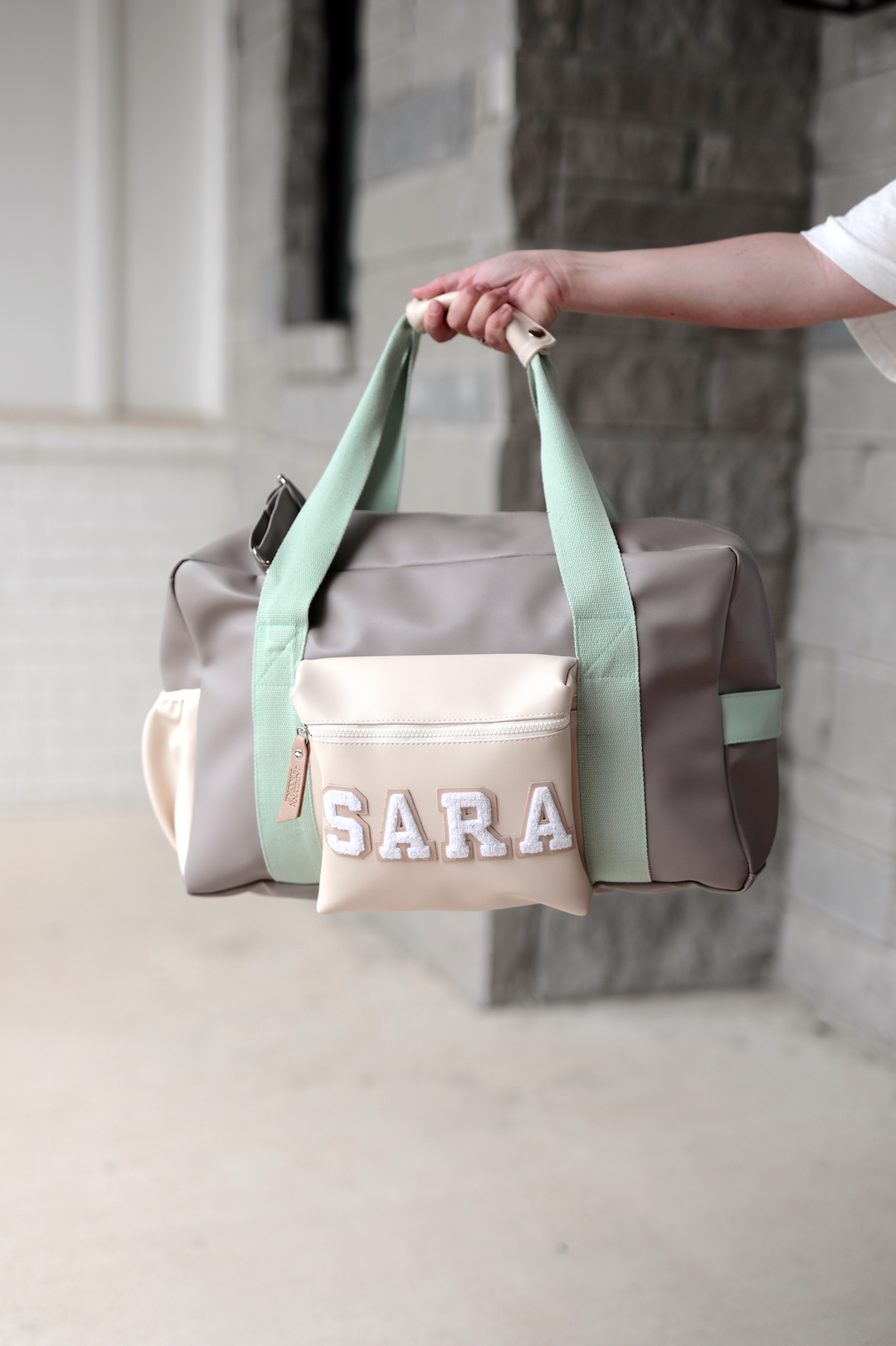 Custom Duffle Bag - NALA Color Block (Grey/Pistachio/Cream)