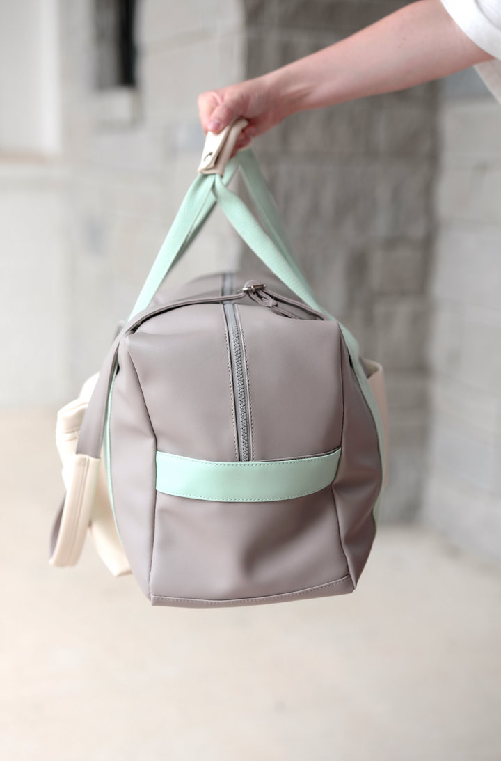 Custom Duffle Bag - NALA Color Block (Grey/Pistachio/Cream)