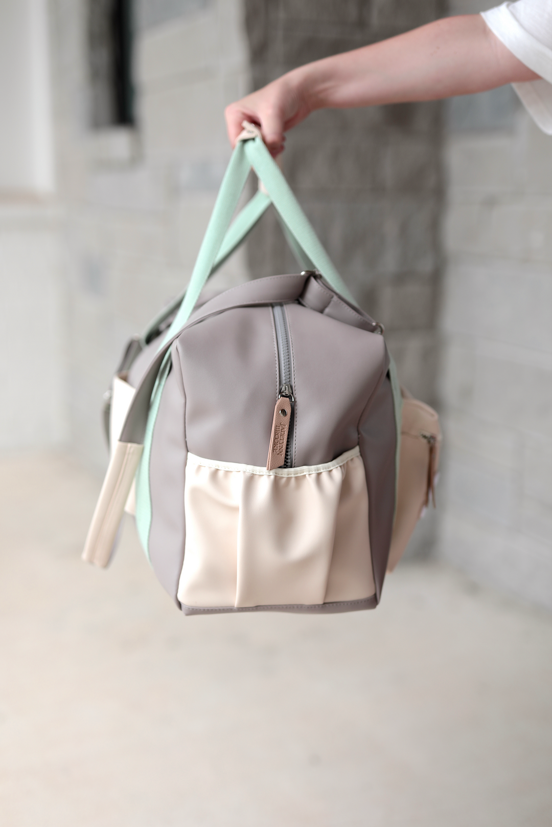 Custom Duffle Bag - NALA Color Block (Grey/Pistachio/Cream)