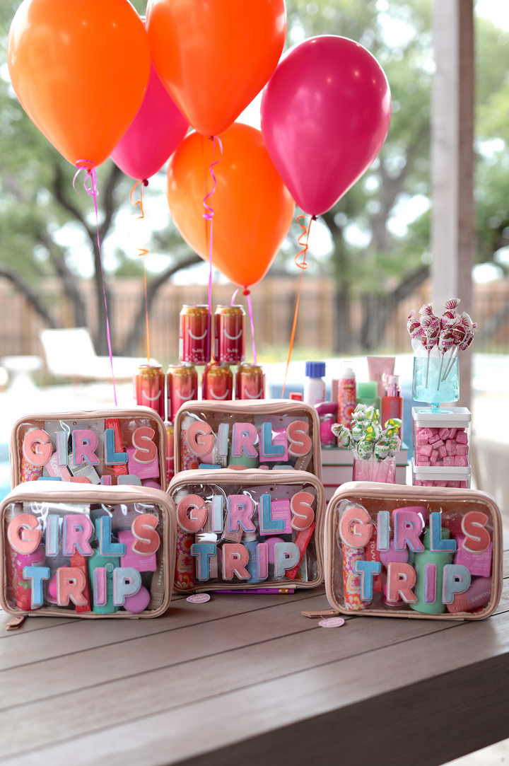 Girls Trip - Oversized Cosmetic Bag (Cream/Tan w/ colorful letters)