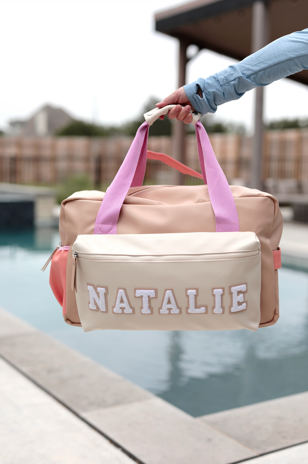 Custom Duffle Bag - SHASTA Color Block (Tan/Pink/Cream/Coral)