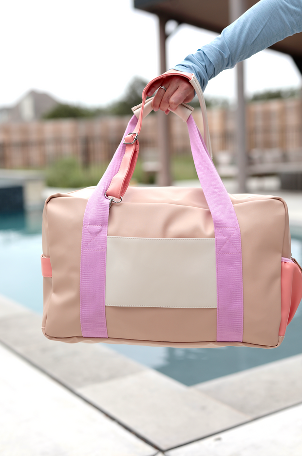 Custom Duffle Bag - SHASTA Color Block (Tan/Pink/Cream/Coral)