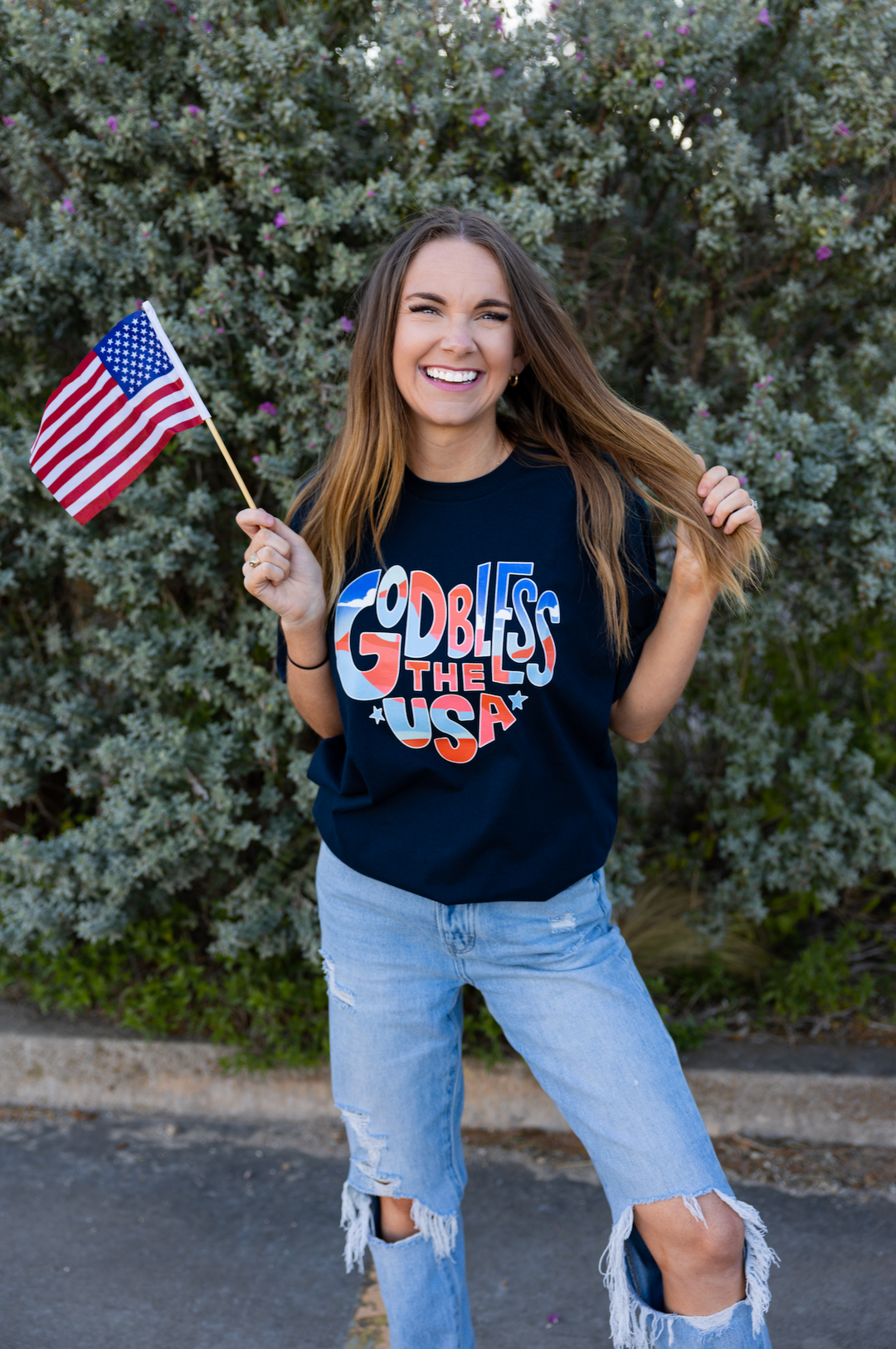 God Bless The USA (navy) - Short Sleeve / Crew