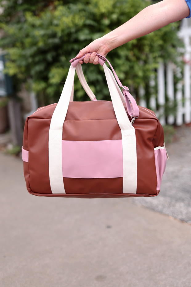 Custom Duffle Bag - AUSTIN Color Block (Rust/Pink/Cream)