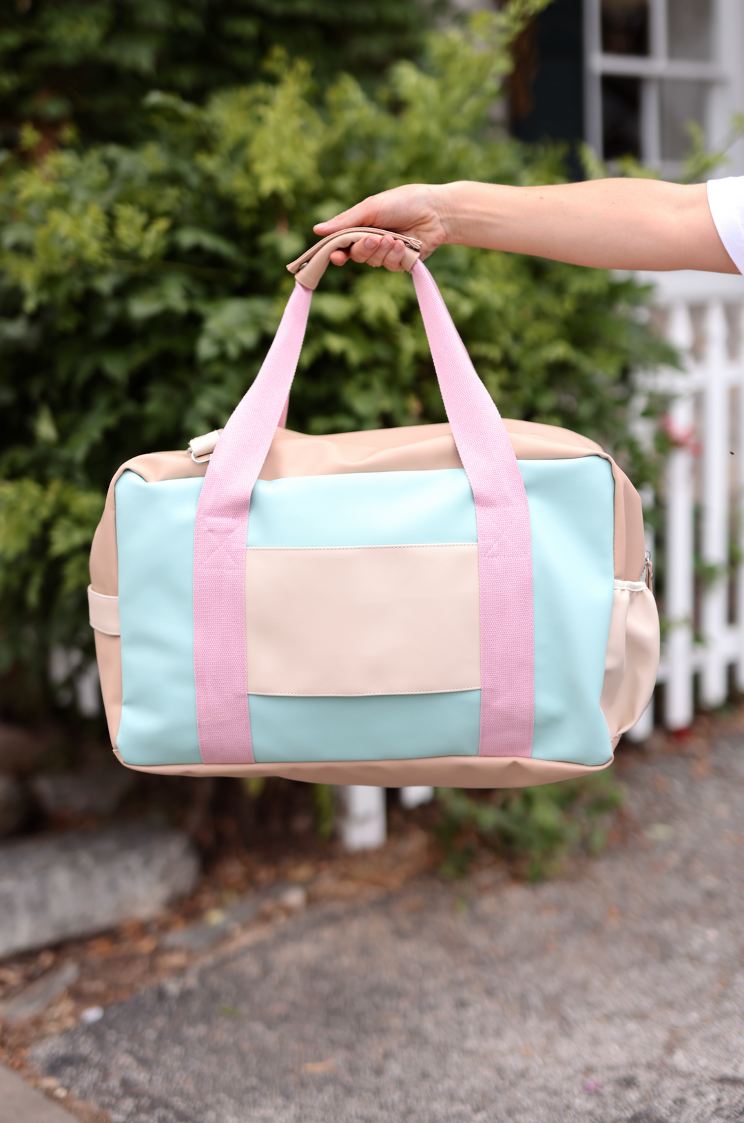 Custom Duffle Bag - SEASIDE Color Block (Blue/Tan/Cream/Pink)