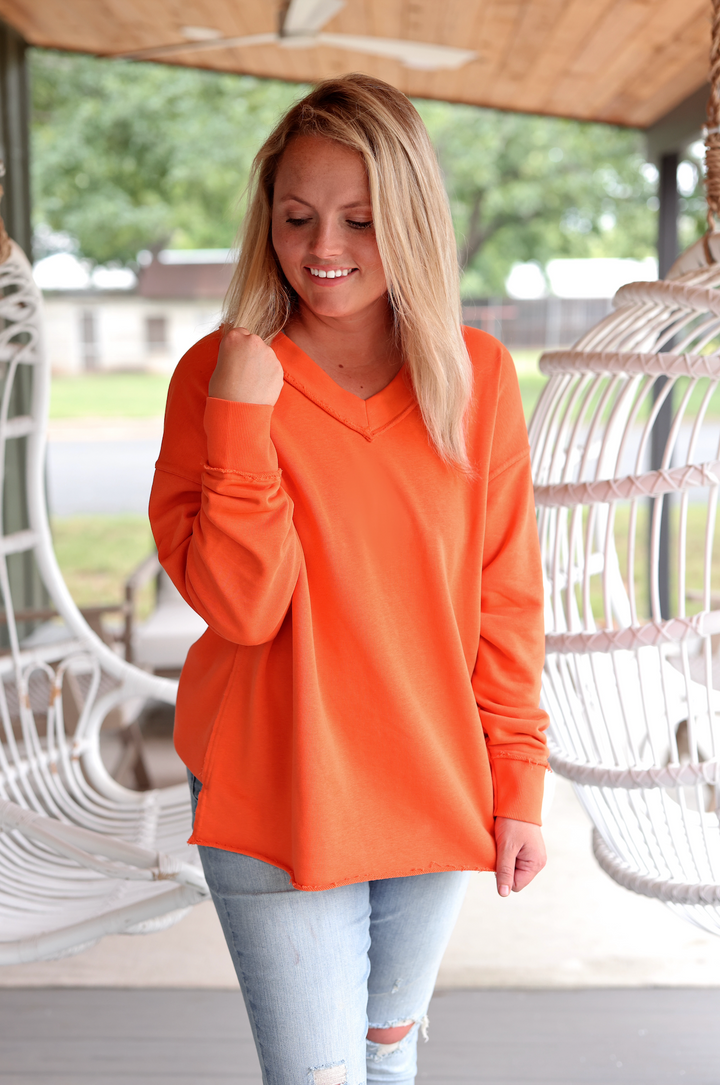 Oversized V-Neck Pullover - Long Sleeve (SUNSET)