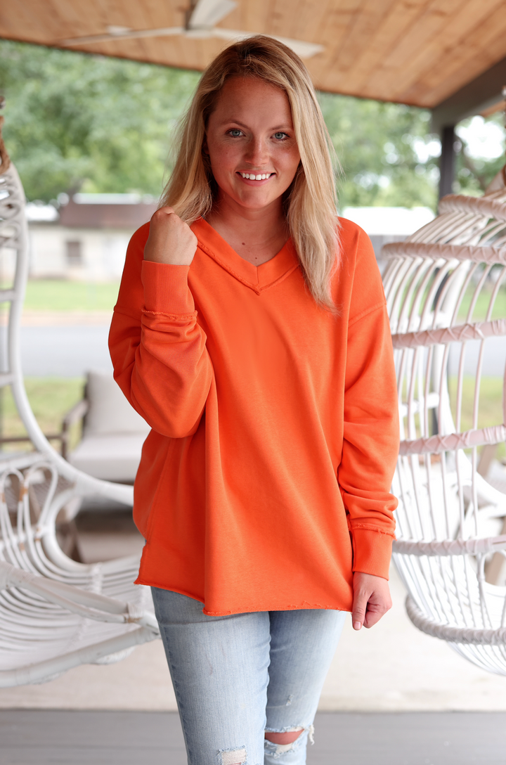 Oversized V-Neck Pullover - Long Sleeve (SUNSET)