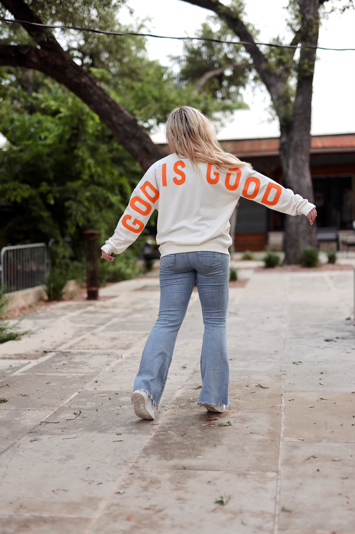 God Is Good (CREAM) - "My Go To" Oversized Acid Washed Sweatshirt