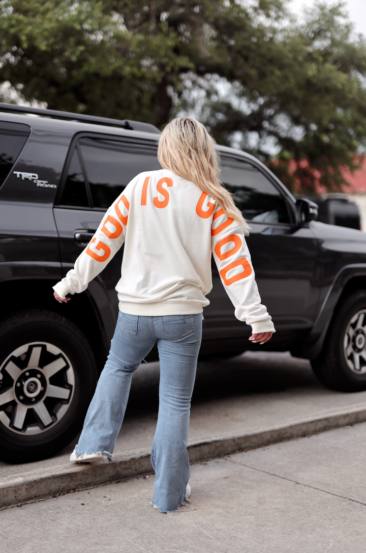 God Is Good (CREAM) - "My Go To" Oversized Acid Washed Sweatshirt