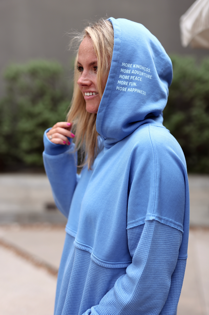 More Kindness (Cobalt Blue) - Hidden Message Oversized Waffle Hoodie